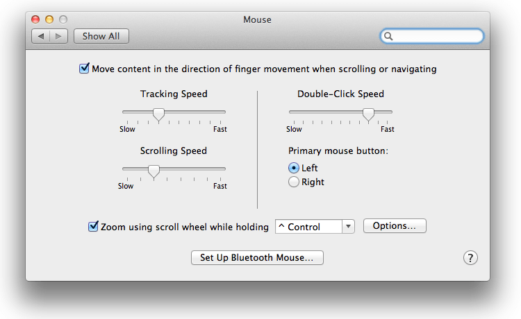 Default Mouse Settings